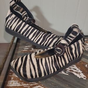 Zebra Flats Pony Hair Abstract Toe Ankle Strap Unique Art to Wear